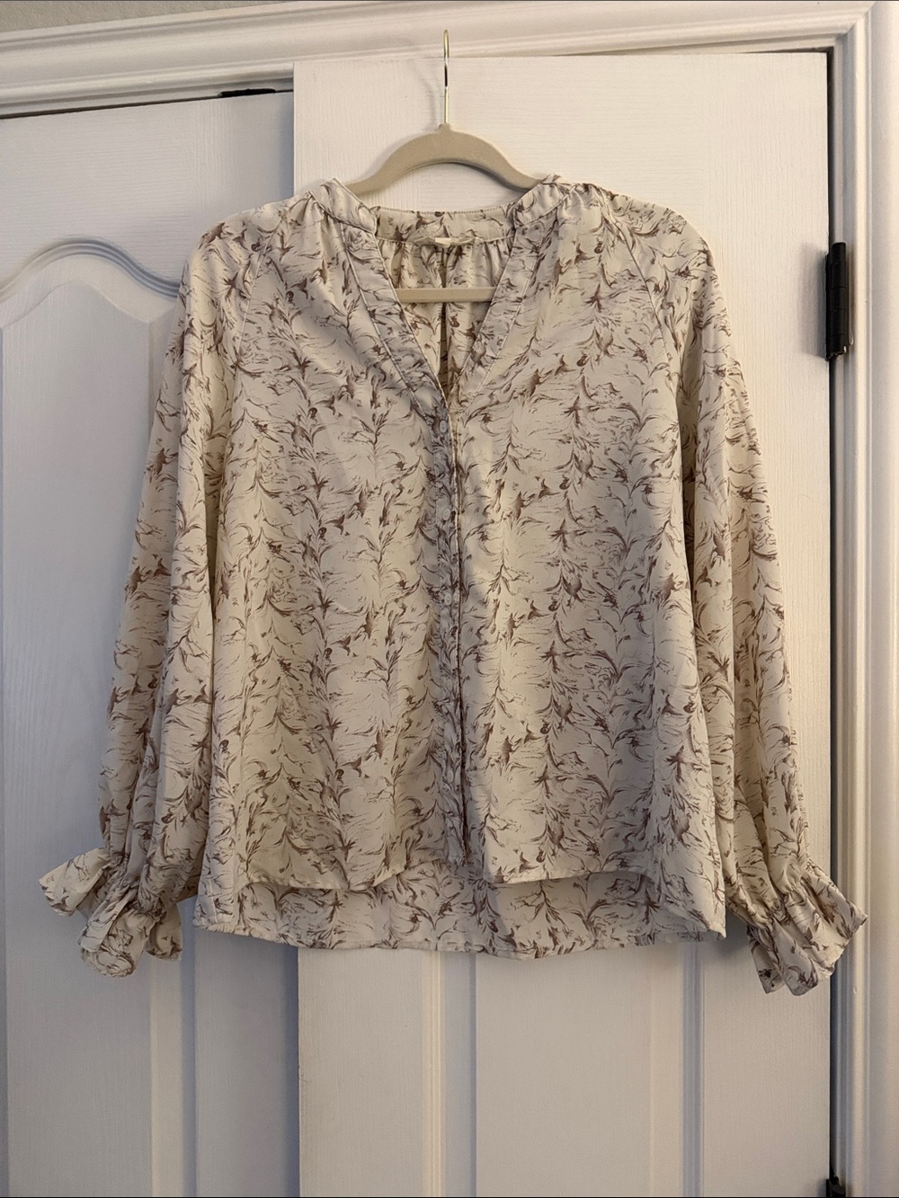 Cream Floral V-Neck Peasant Blouse